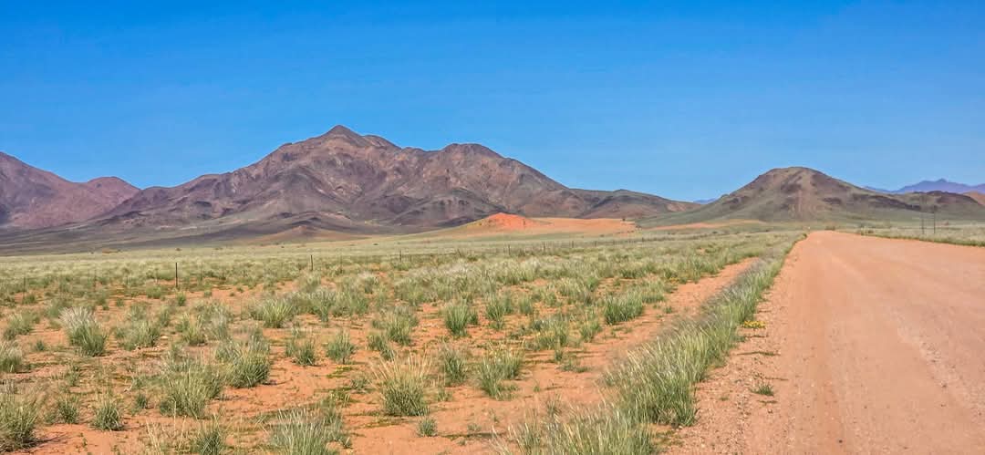 Namib road with mountains