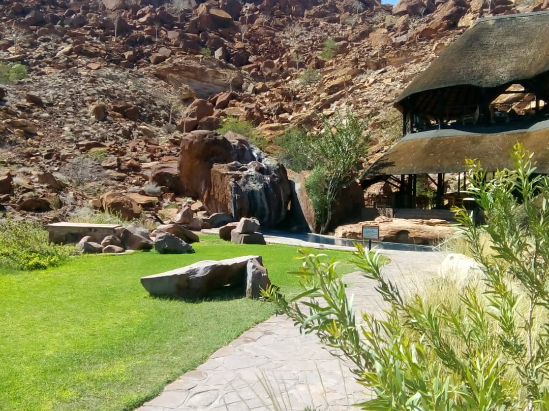 Damaraland lodge with pool and waterfall